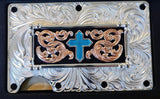 3D MENS UTILITY WALLET CROSS MOTIF SILVER
