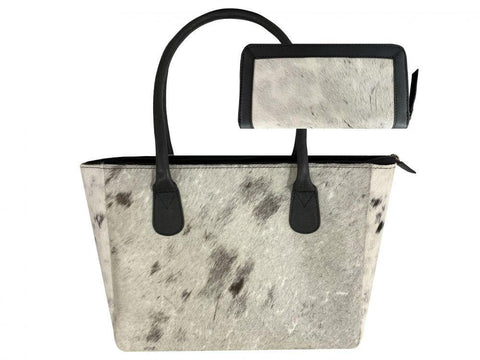 Black & White Hair on Cowhide Shoulder Bag and Wallet Set