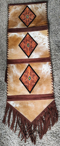 TOOLED COWHIDE TABLE RUNNER- LARGE