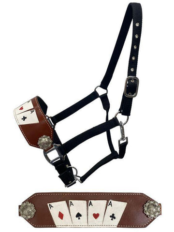 'Four of a Kind' Black Nylon Bronc Nose Halter