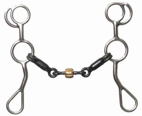 Stainless steel training snaffle bit with 7 1/4" cheeks