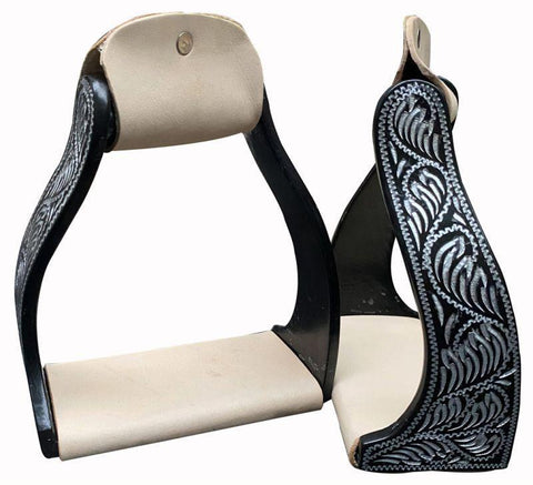 Black Engraved Lightweight Twisted Angled Aluminum Stirrups