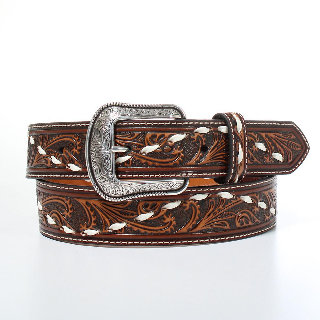 3D MENS BELT HAND TOOLED BUCK LACE BROWN – Trails End Western Wear