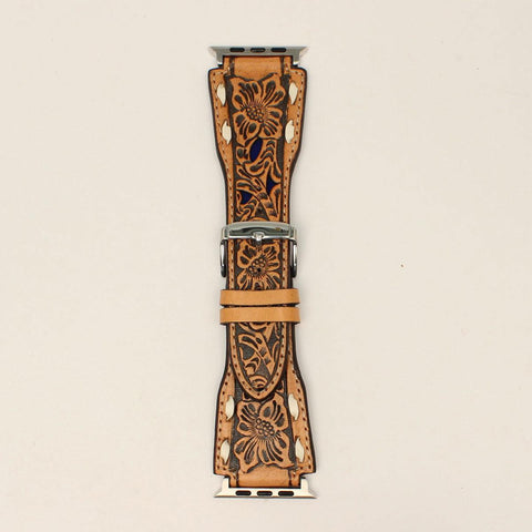 NOCONA IWATCH BAND PIERCED OVERLAY BUCK LACING TAN