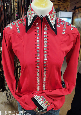 LADIES SHOW SHIRT WITH STONES ON SHOULDER