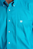 Cinch Mens Solid Turquoise Button Shirt