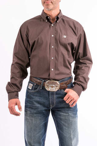 Cinch Mens Solid Brown Button Shirt