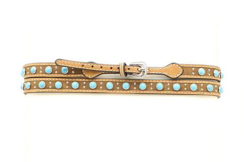 3/8 GENUINE LEATHER HATBAND WITH TURQUOISE STONES