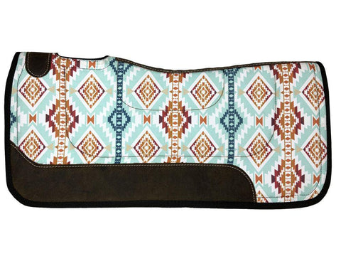 31" x 32" Nylon Printed Top Contoured Felt Bottom Saddle Pad - Aqua Aztec
