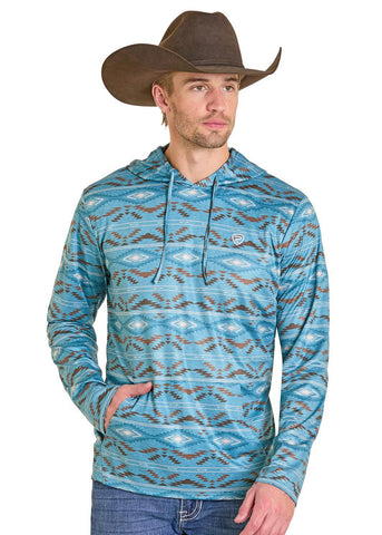 MENS ROCK & ROLL DENIM HOODED PULL OVER AZTEC WITH POCKET