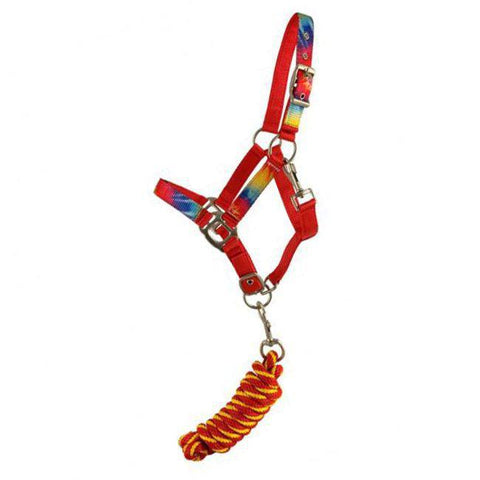 Pony Triple Ply Red Nylon Halter with Tie-Dye Overlay and Lead