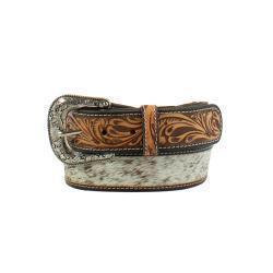 Nocona Mens Belt 1 1/2" Calf Hair 2 Tone Tabs Brown