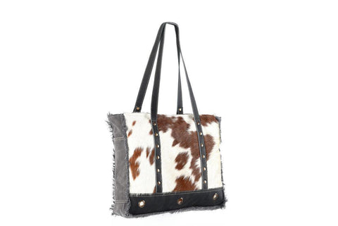 Klassy Cowgirl 16.5" x 14" Canvas Tote Handbag with Hair on cowhide