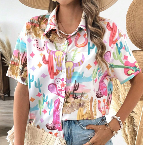 GIRLS COWBOY CACTUS SHIRT BUTTON UP