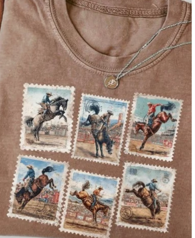 Ladies Cotton Cowboy Stamp T Shirt