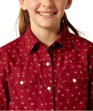 ARIAT YOUTH RED CATTLE BRAND PRINT LONG SLEEVE