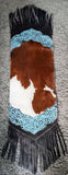 BLUE TOOLED COWHIDE TABLE RUNNER 32"