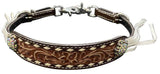 Leather floral tooled wither strap with rawhide lacing