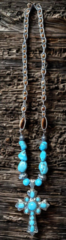 14" Turquoise Cross Necklace