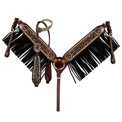 Dazzlin' Cheetah One Ear Headstall and Breastcollar Set