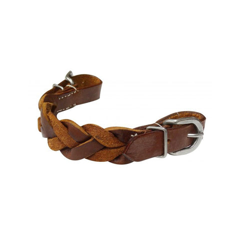 Braided leather curb strap with buckles