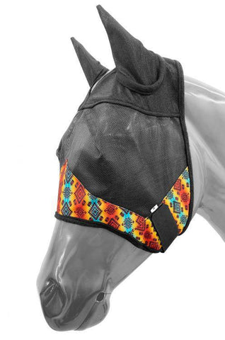 Aztec print accent horse size fly mask with ears