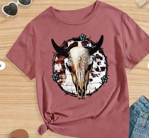 GIRLS BULL SKULL SOFT T SHIRT