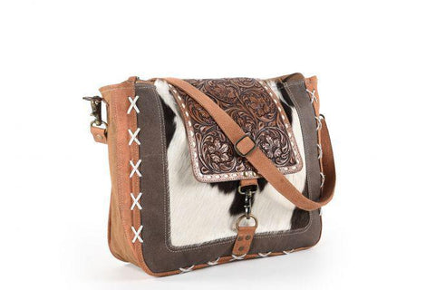 Klassy Cowgirl 17" x 12" Hand tooled Crossbody Bag with leather Flap