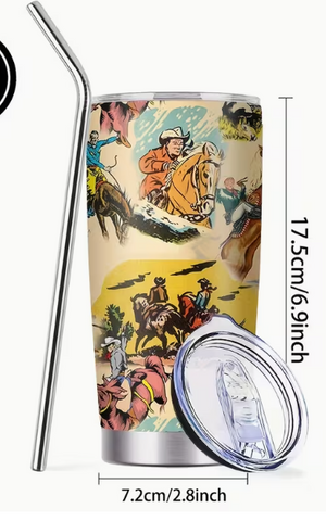 Cowboy Pattern Design Coffee Cup, 20oz Stainless Steel Insulated Tumbler