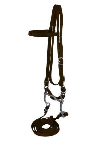 Pony size nylon headstall with bit and reins