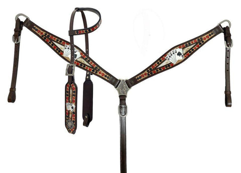 Royal Flush' One Ear Headstall and Breast Collar Set