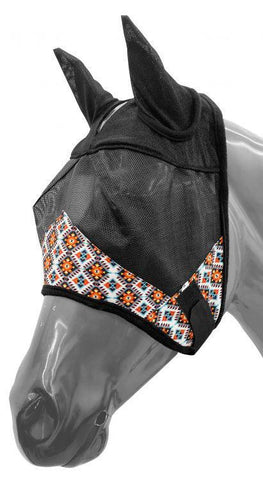 Aztec print accent horse size fly mask with ears