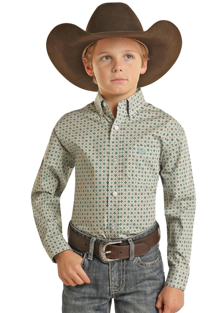 BOYS PANHANDLE GEO PATTERN BUTTON LONG SLEEVE SHIRT – Trails End ...
