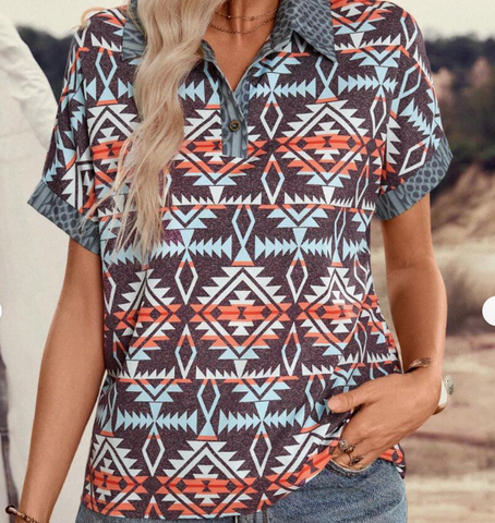 LanaWest Patch Print Retro Short Sleeve Shirt