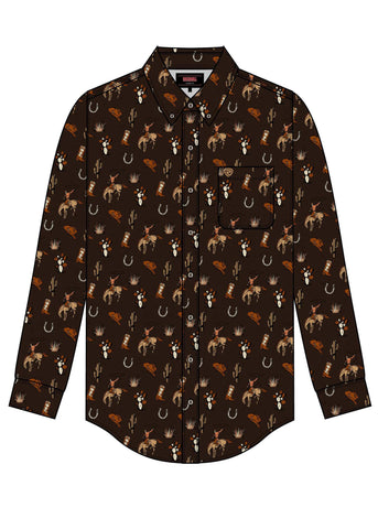 Rock & Roll Denim Mens Rodeo Print Long Sleeve