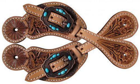 Youth floral tooled spur straps
