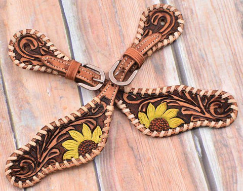 Ladies Hand painted sunflower design spur straps