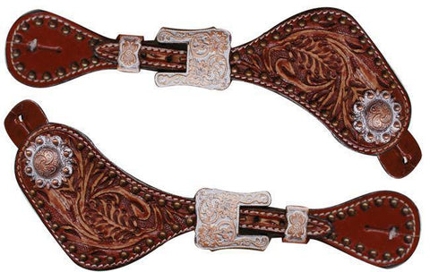 Ladies size Floral tooled spur straps accented