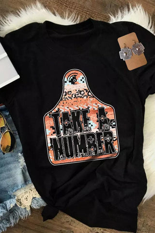 Black TAKE A NUMBER Graphic Crew Neck Tee