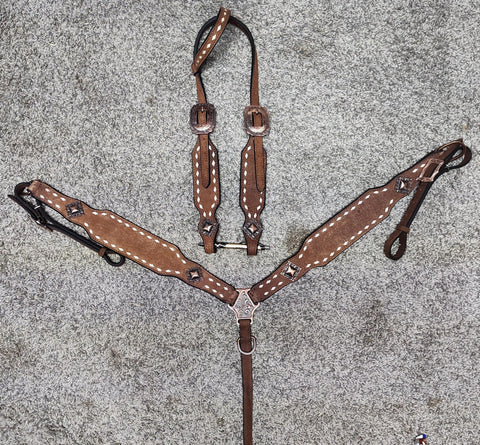 ROUGH OUT LEATHER WITH BUCKSTITCH ONE EAR HEADSTALL BREAST COLLAR