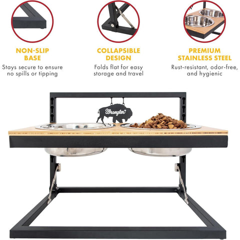 Wrangler Adjustable Elevated Feeder Dog Bowl - Horse & Bison