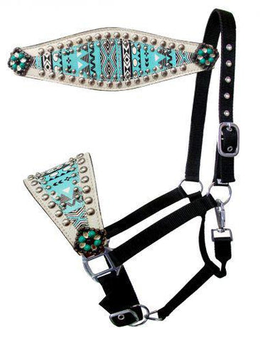 Teal/White Navajo print nylon bronc halter