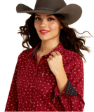 ARIAT LADIES RED CATTLE BRAND PRINT LONG SLEEVE