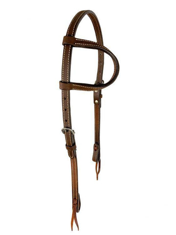 Argentina cow leather single ear headstall with white stitching detail