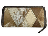 Tri Color Diamond Hair on Cowhide Leather Shoulder Bag and Wallet Set.