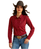 ARIAT LADIES RED CATTLE BRAND PRINT LONG SLEEVE