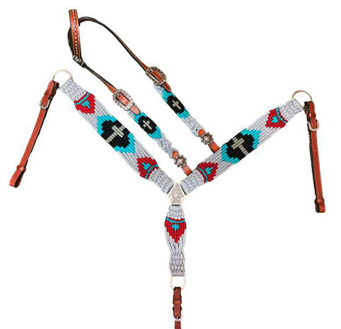 Corded One Ear Headstall and Breast Collar Set - Cross