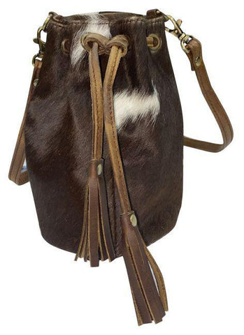 Small Hair on Cowhide Leather Bucket Bag.