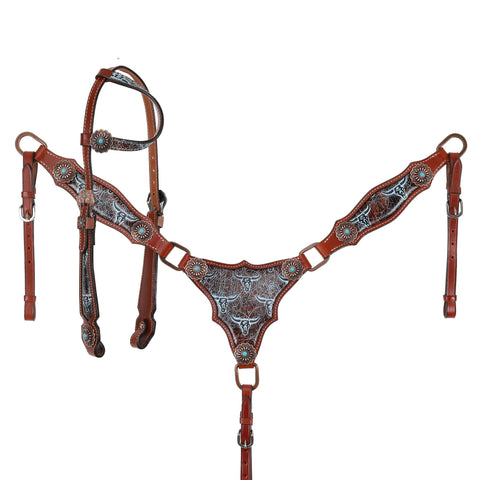 Weathered Steer One Ear Headstall and Breastcollar Set