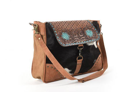 Klassy Cowgirl 16" x 12" Hand tooled Crossbody Bag with Leather Flap